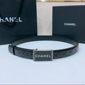 BELT 30MM IN BLACK QUILTED CALFSKIN INTERWOVEN RECTANGULAR BUCKLE