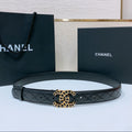 DOUBLE C 30MM IN BLACK QUILTED CALFSKIN INTERWOVEN BUCKLE EMBOSSED BLACK STONE