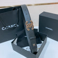 DOUBLE C BELT 30MM IN BLACK CALFSKIN INTERWOVEN GOLD CHAIN BUCKLE