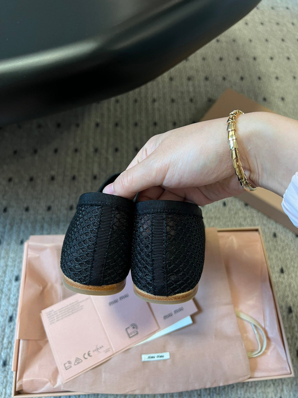 MIUMIU 26S BALLERINAS IN BLACK MESH FABRIC WITH BOW