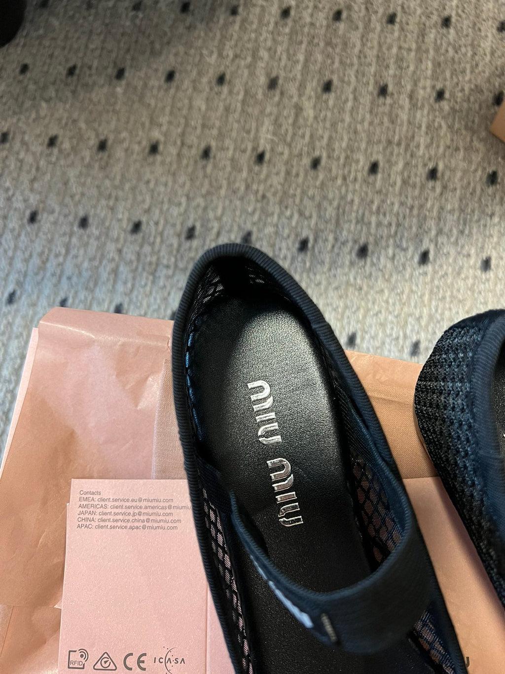 MIUMIU 26S BALLERINAS IN BLACK MESH FABRIC WITH BOW