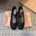 MIUMIU 26S BALLERINAS IN BLACK MESH FABRIC WITH BOW