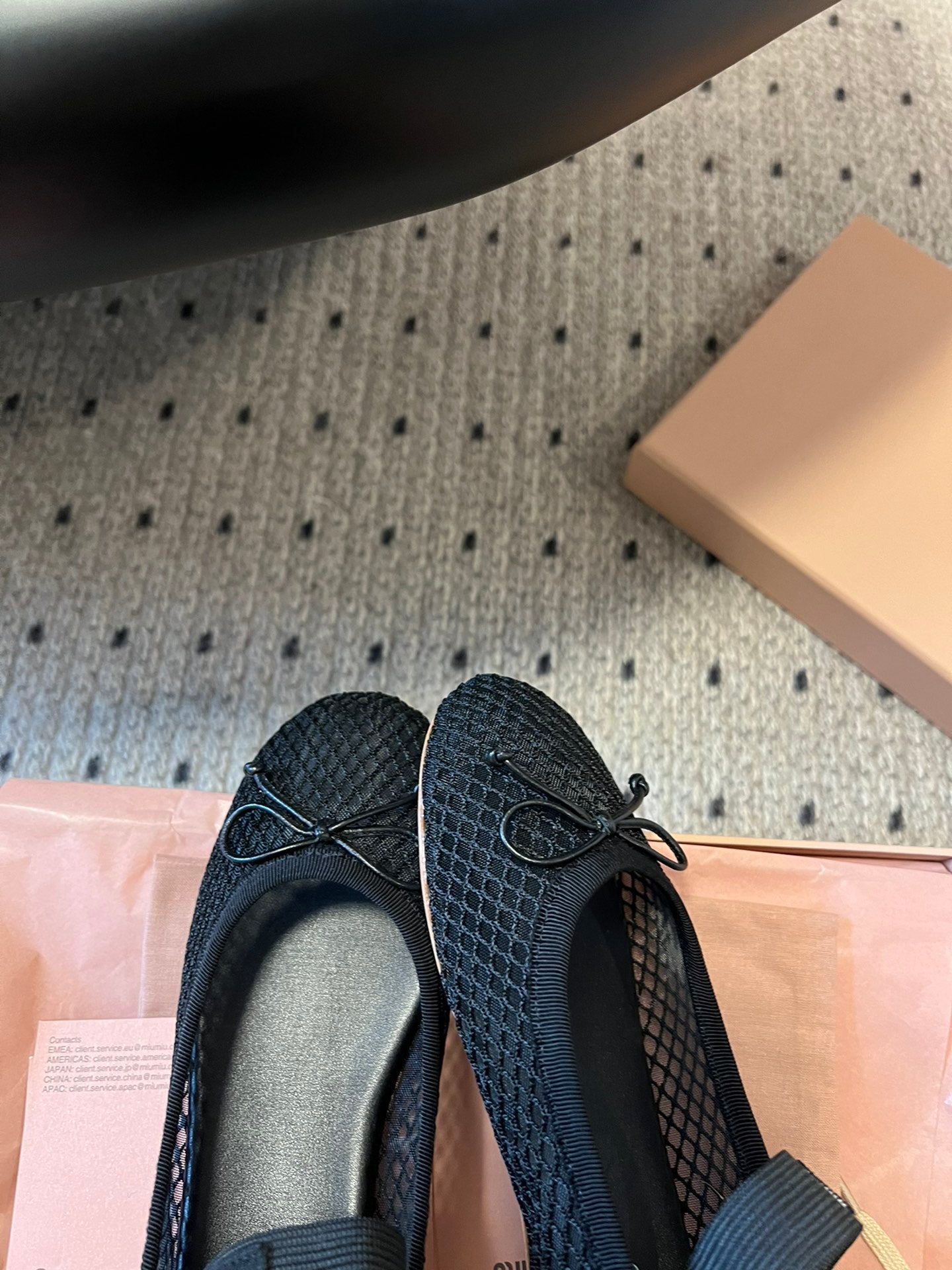 MIUMIU 26S BALLERINAS IN BLACK MESH FABRIC WITH BOW