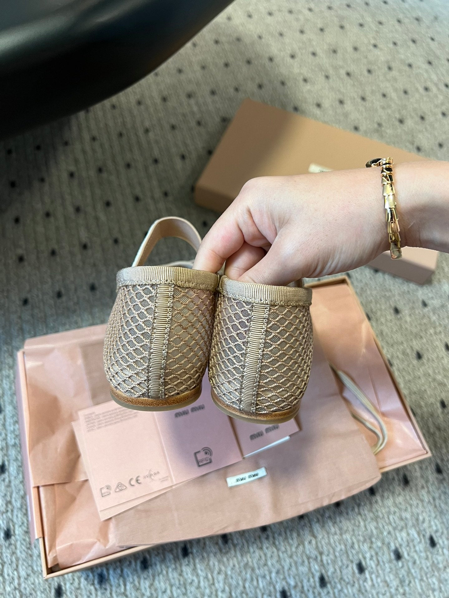 MIUMIU 26S BALLERINAS IN BEIGE MESH FABRIC WITH BOW