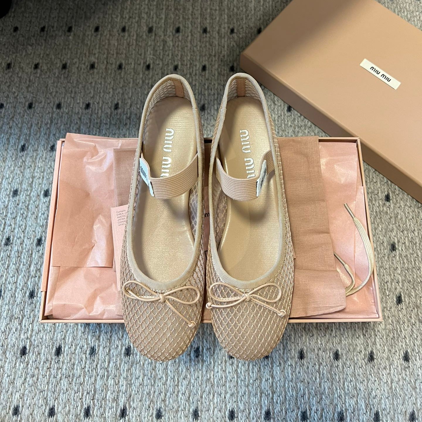 MIUMIU 26S BALLERINAS IN BEIGE MESH FABRIC WITH BOW