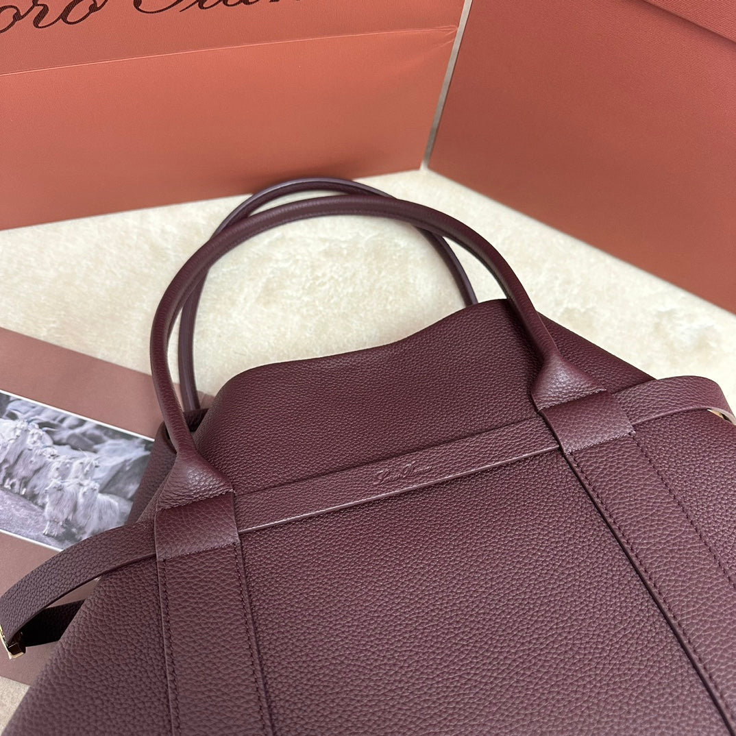 LP GHIERA SHOPPER BAG 40 IN BURGUNDY RED CALFSKIN