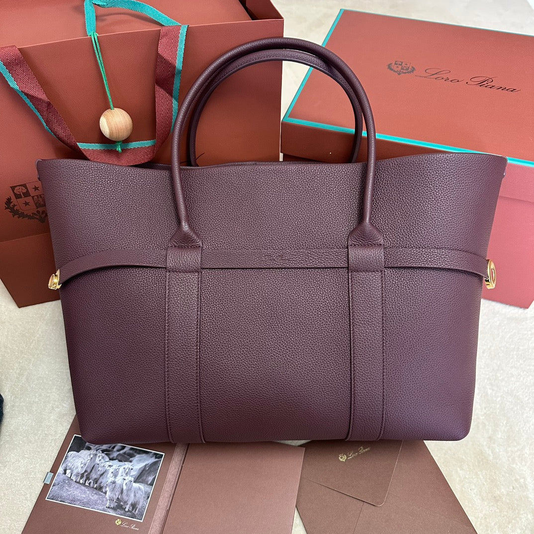 LP GHIERA SHOPPER BAG 40 IN BURGUNDY RED CALFSKIN
