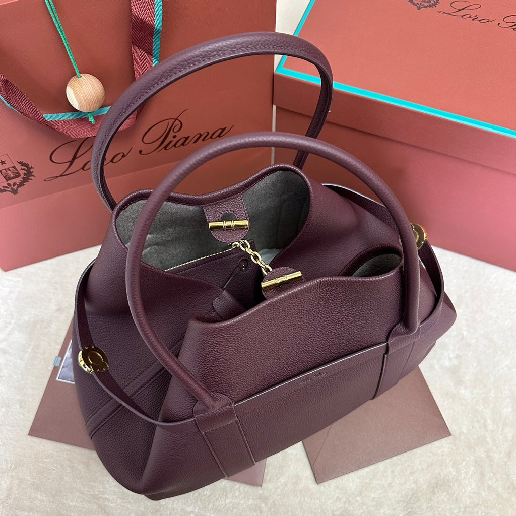 LP GHIERA SHOPPER BAG 40 IN BURGUNDY RED CALFSKIN