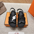 HM 26S CROSS-STRAP SANDALS IN BLACK CALFSKIN
