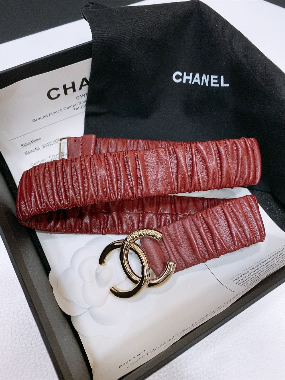 DOUBLE C ELASTIC BELT 30MM IN RED PATENT CALFSKIN GOLD HARDWARE