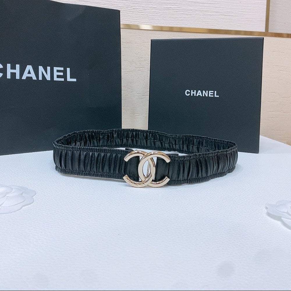 DOUBLE C ELASTIC BELT 30MM IN BLACK CANVAS GOLD HARDWARE EMBOSSED LOGO
