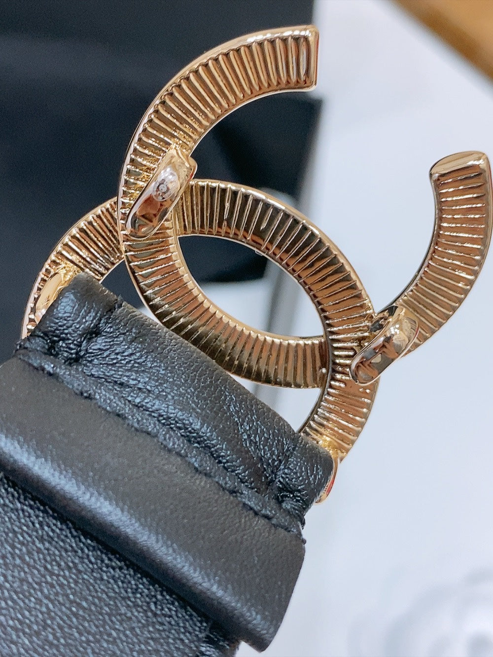 DOUBLE C ELASTIC BELT 30MM IN BLACK CANVAS GOLD HARDWARE EMBOSSED LOGO