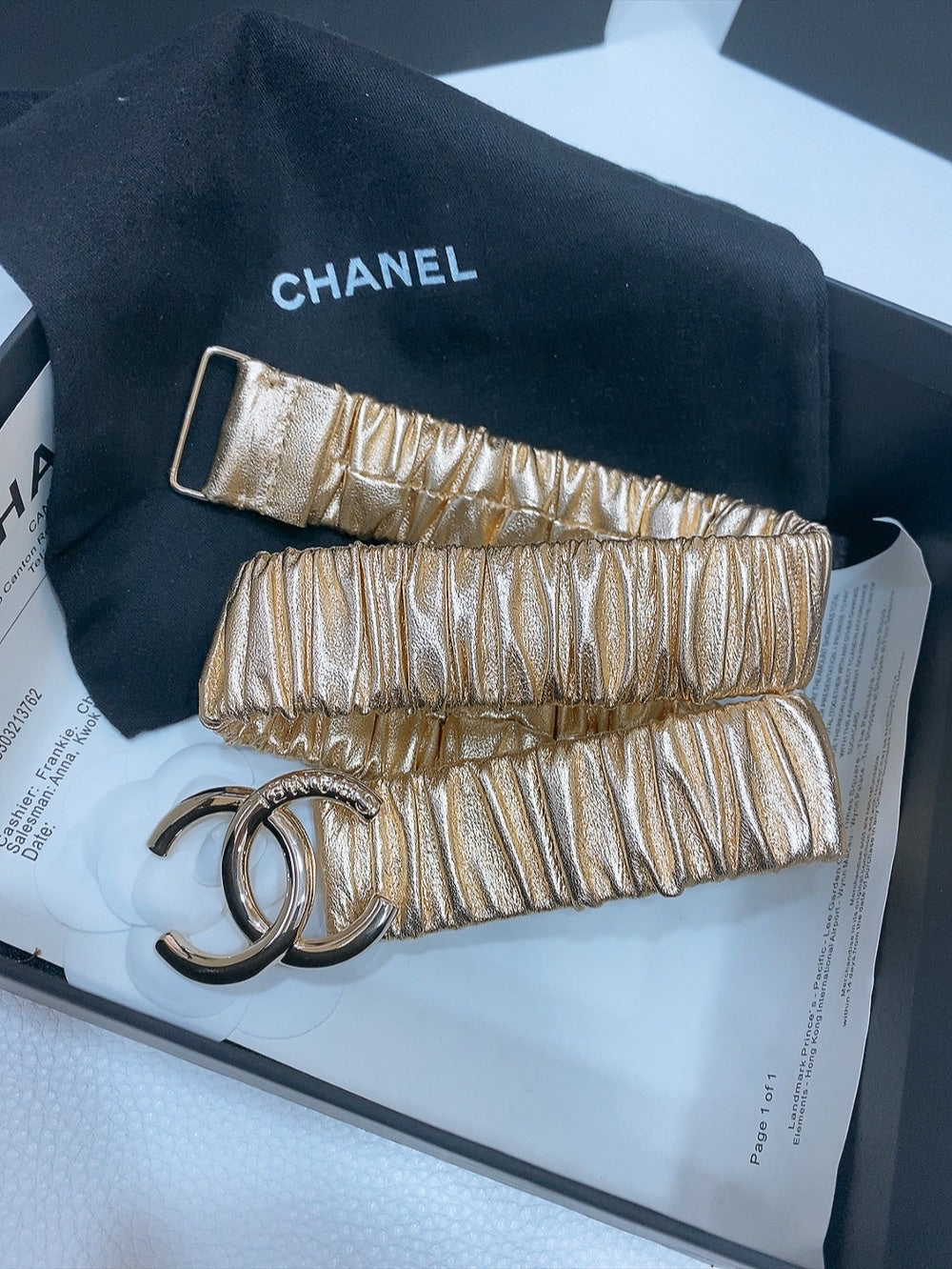 DOUBLE C ELASTIC BELT 30MM IN YELLOW PATENT CALFSKIN GOLD HARDWARE