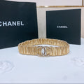 DOUBLE C ELASTIC BELT 30MM IN YELLOW PATENT CALFSKIN GOLD HARDWARE