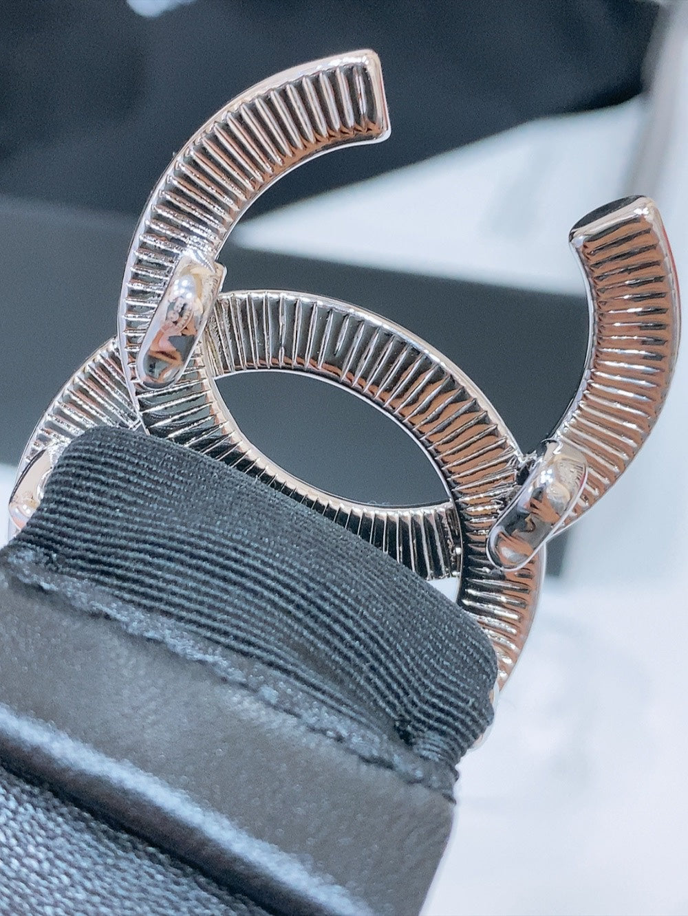 DOUBLE C ELASTIC BELT 30MM IN BLACK CANVAS SILVER HARDWARE