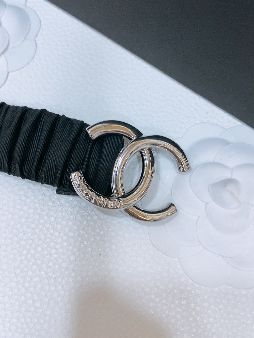 DOUBLE C ELASTIC BELT 30MM IN BLACK CANVAS SILVER HARDWARE