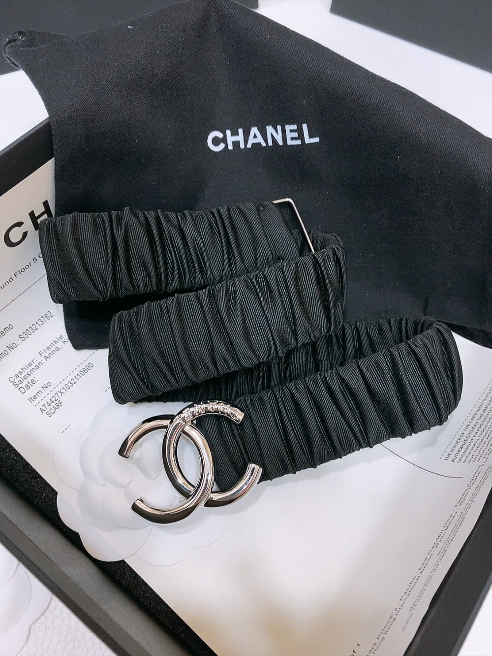 DOUBLE C ELASTIC BELT 30MM IN BLACK CANVAS SILVER HARDWARE