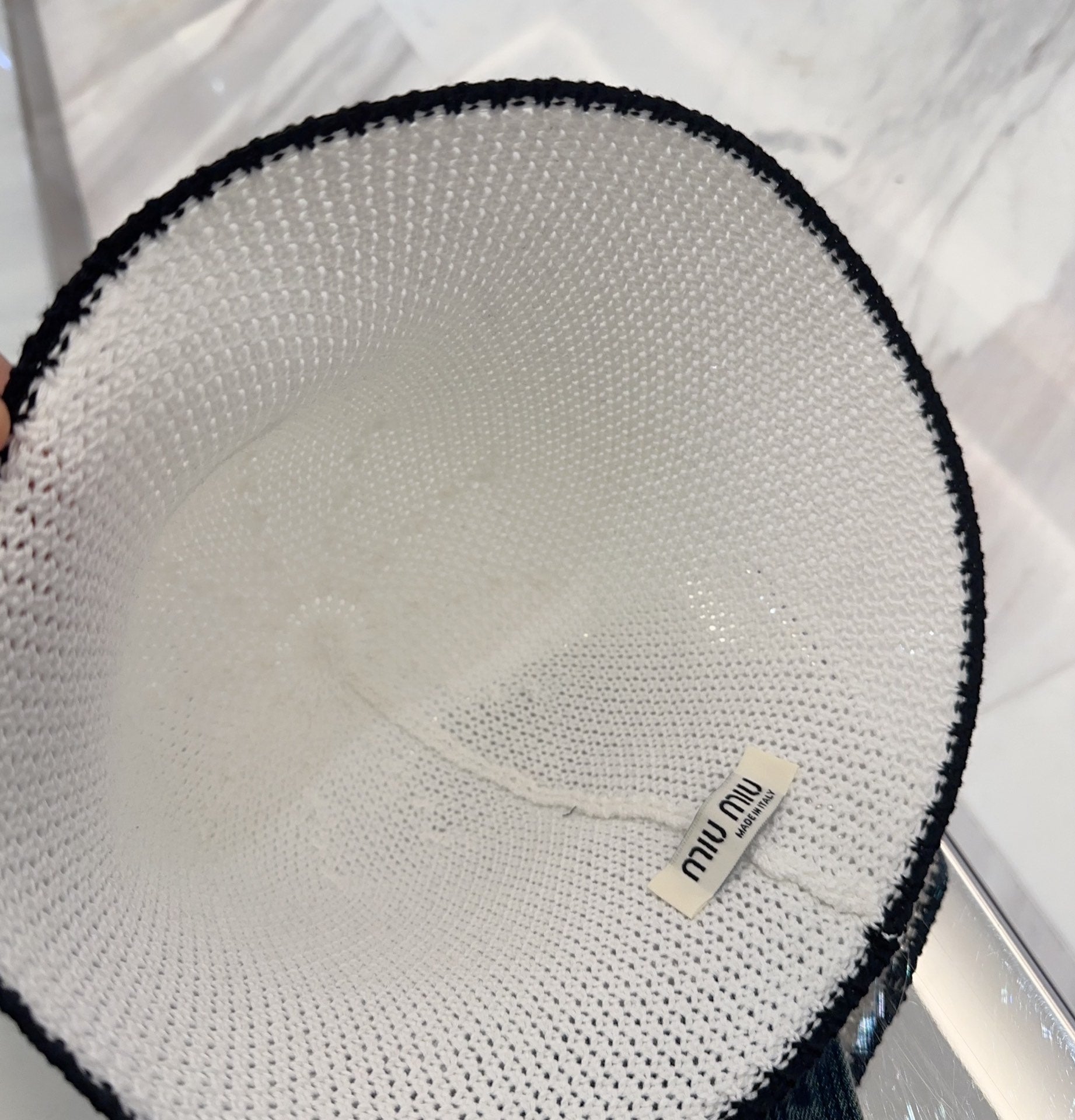 MIUMIU BUCKET IN WHITE MESH FABRIC