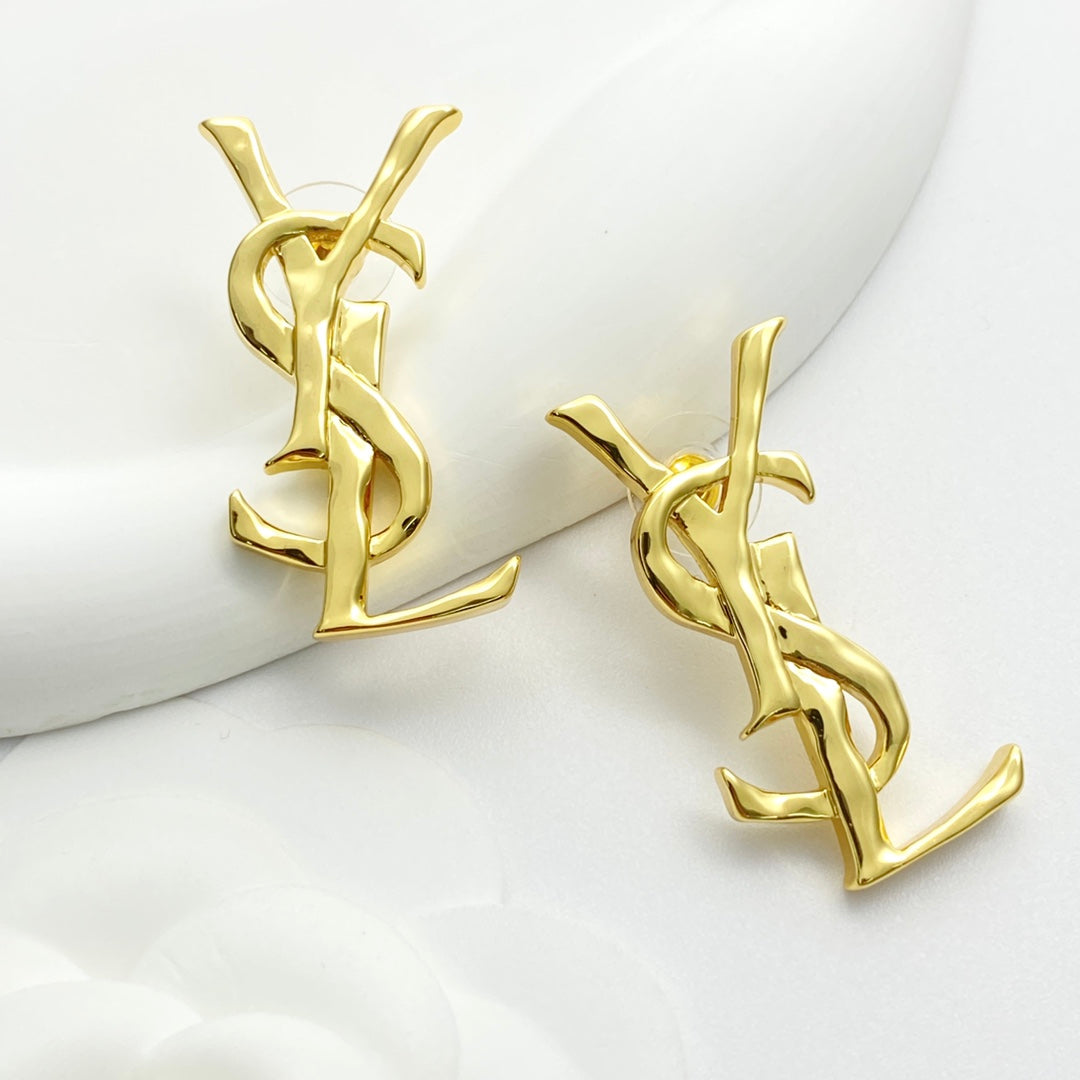 YSL 26S MONOGRAM DROP EARRINGS IN GOLD TONE METAL 629923
