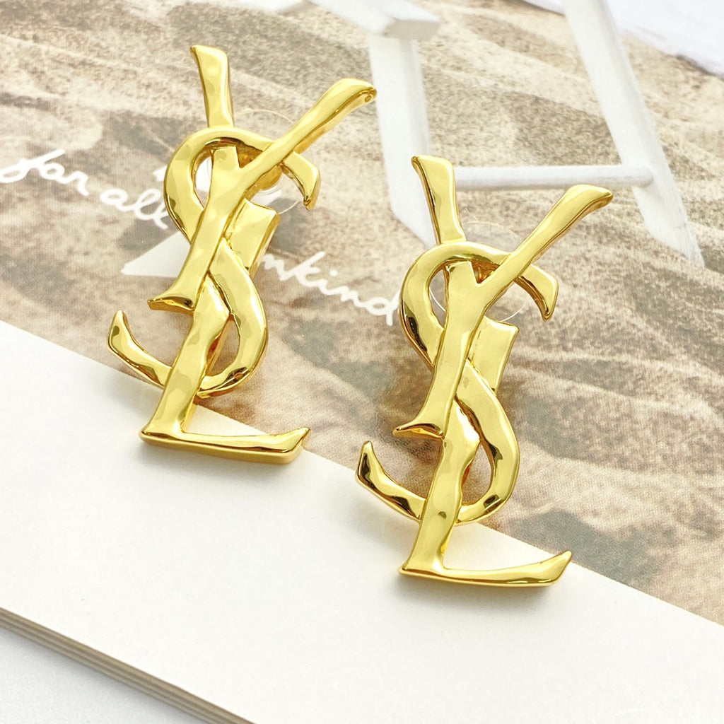 YSL 26S MONOGRAM DROP EARRINGS IN GOLD TONE METAL 629923