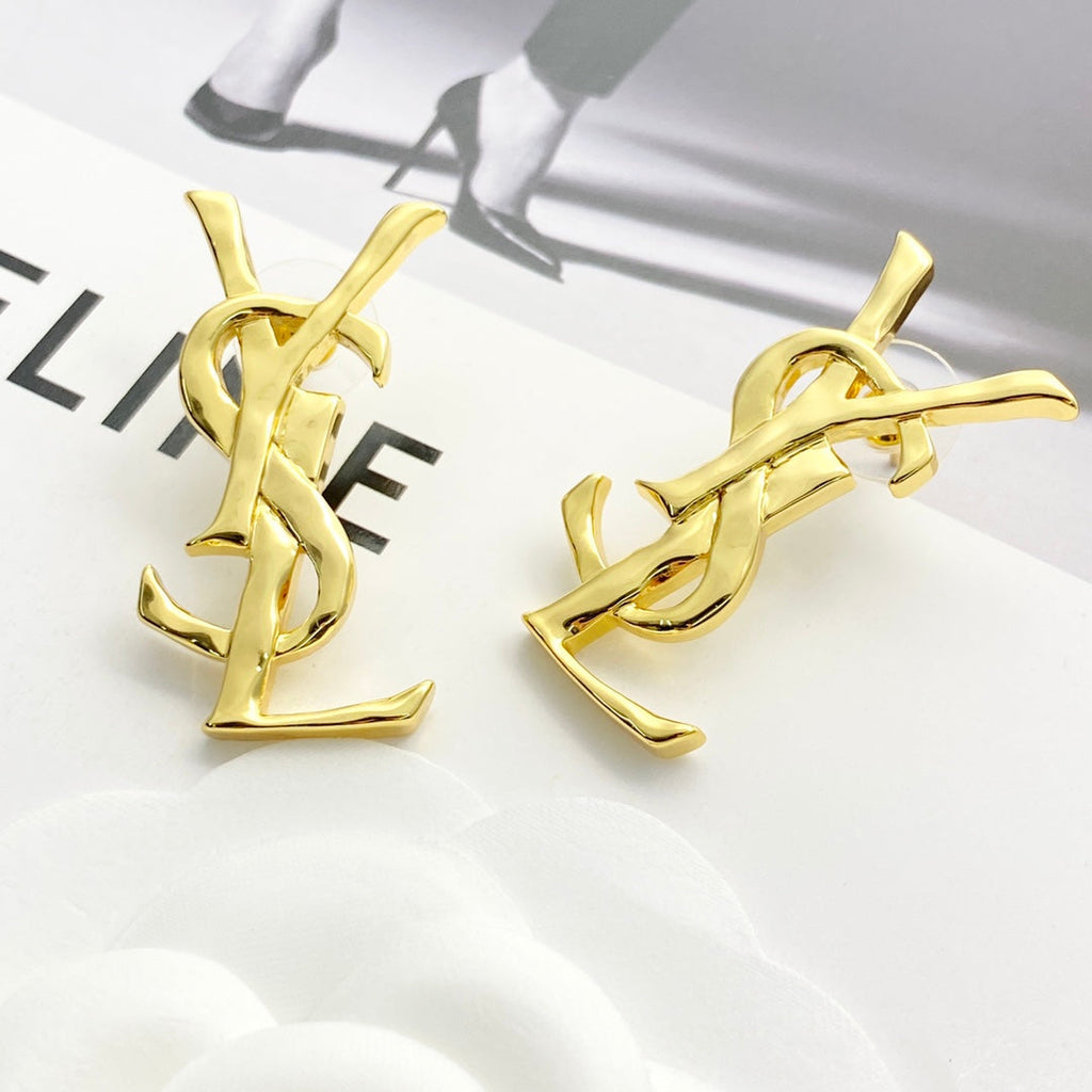 YSL 26S MONOGRAM DROP EARRINGS IN GOLD TONE METAL 629923