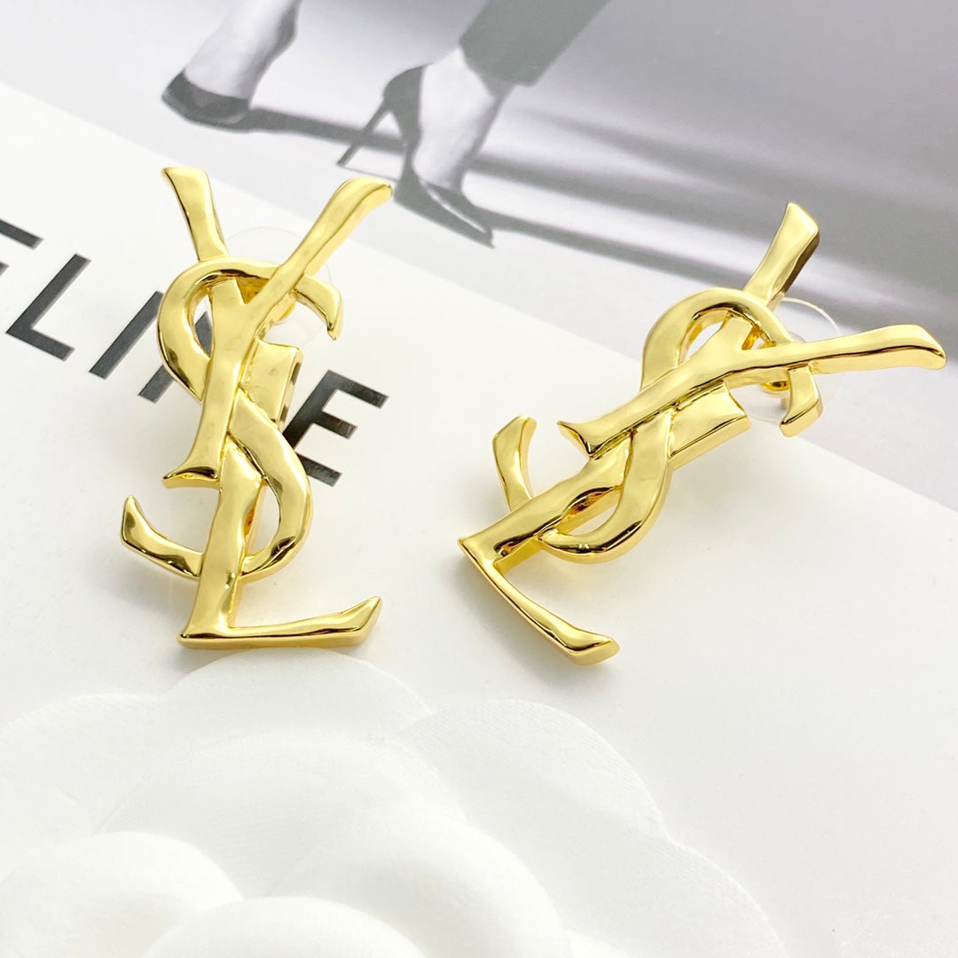 YSL 26S MONOGRAM DROP EARRINGS IN GOLD TONE METAL 629923