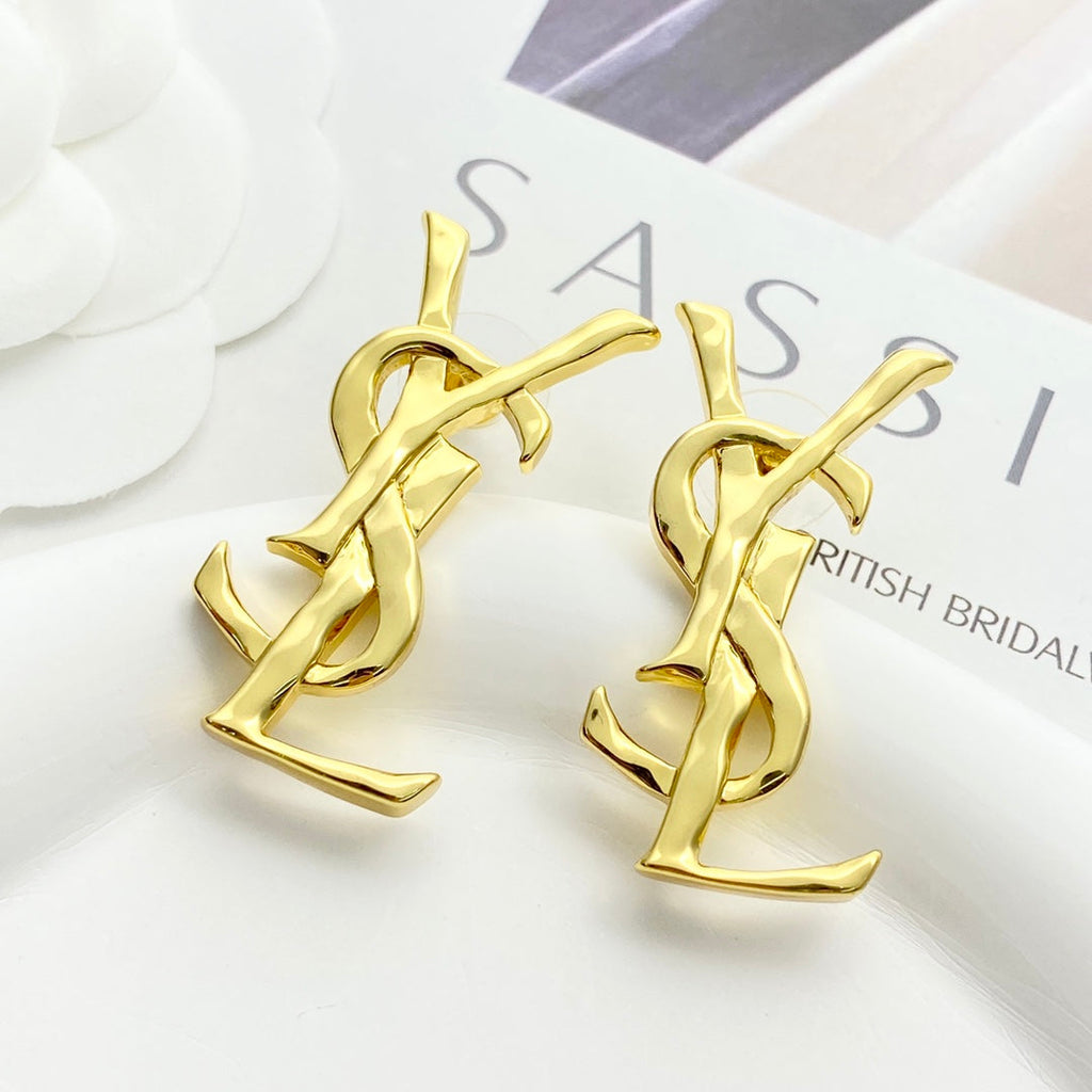 YSL 26S MONOGRAM DROP EARRINGS IN GOLD TONE METAL 629923