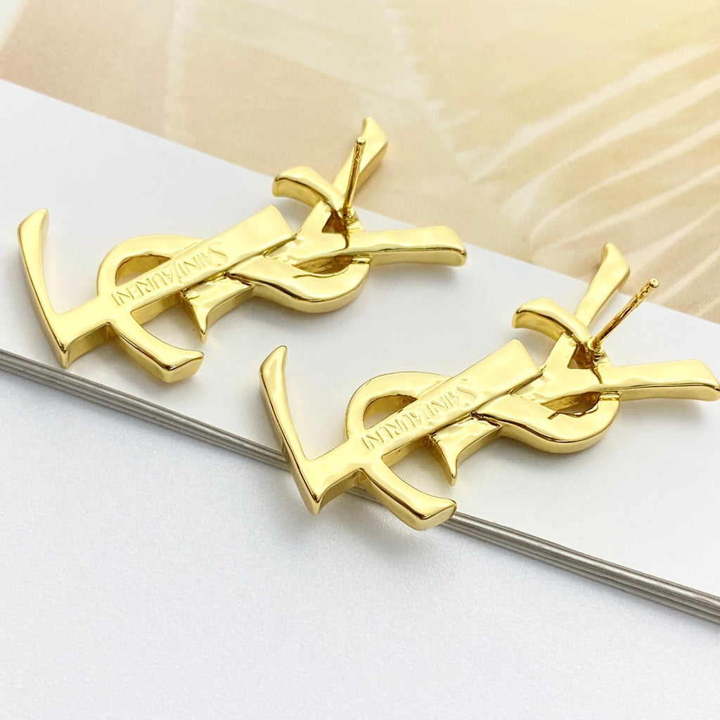 YSL 26S MONOGRAM DROP EARRINGS IN GOLD TONE METAL 629923