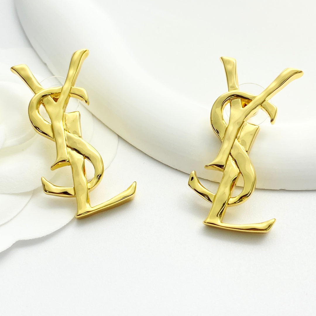 YSL 26S MONOGRAM DROP EARRINGS IN GOLD TONE METAL 629923