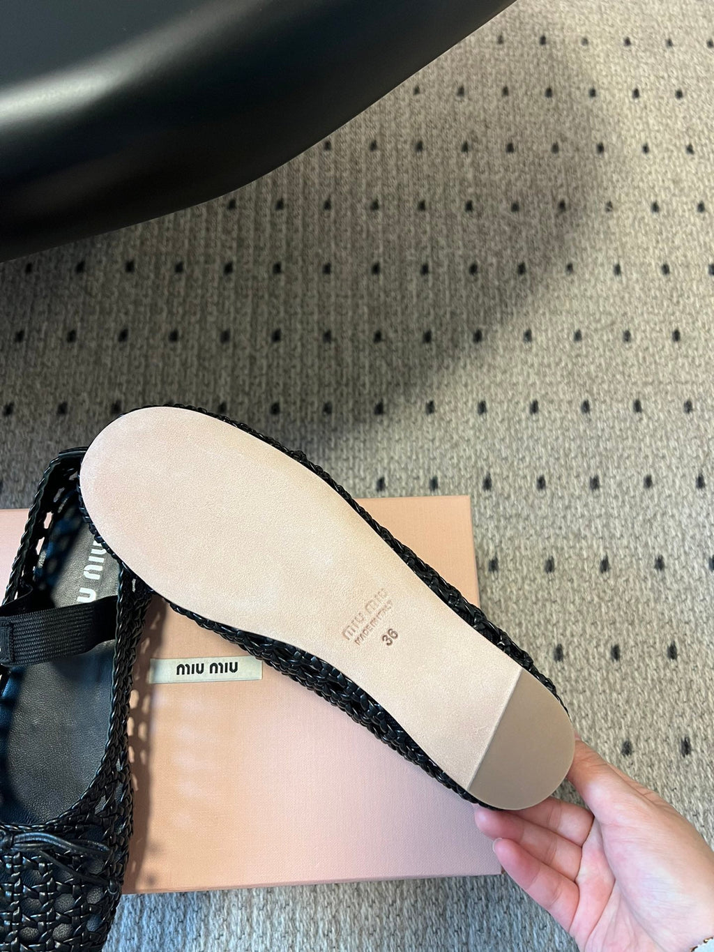 MIUMIU 26S BALLERINA FLATS IN BLACK MESH SHEEPSKIN