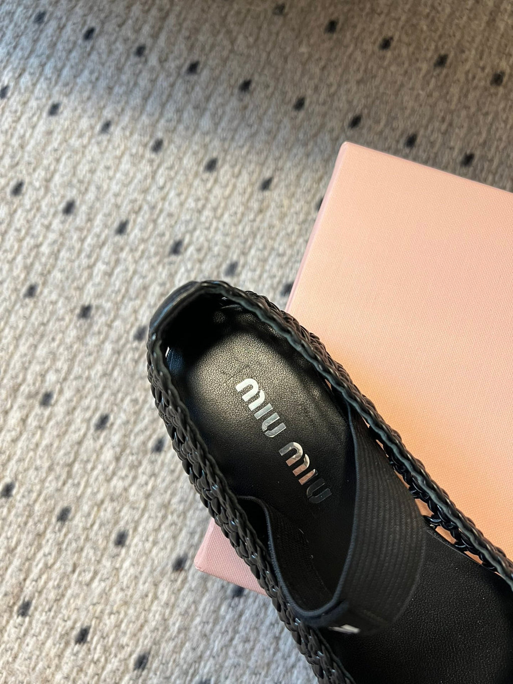 MIUMIU 26S BALLERINA FLATS IN BLACK MESH SHEEPSKIN
