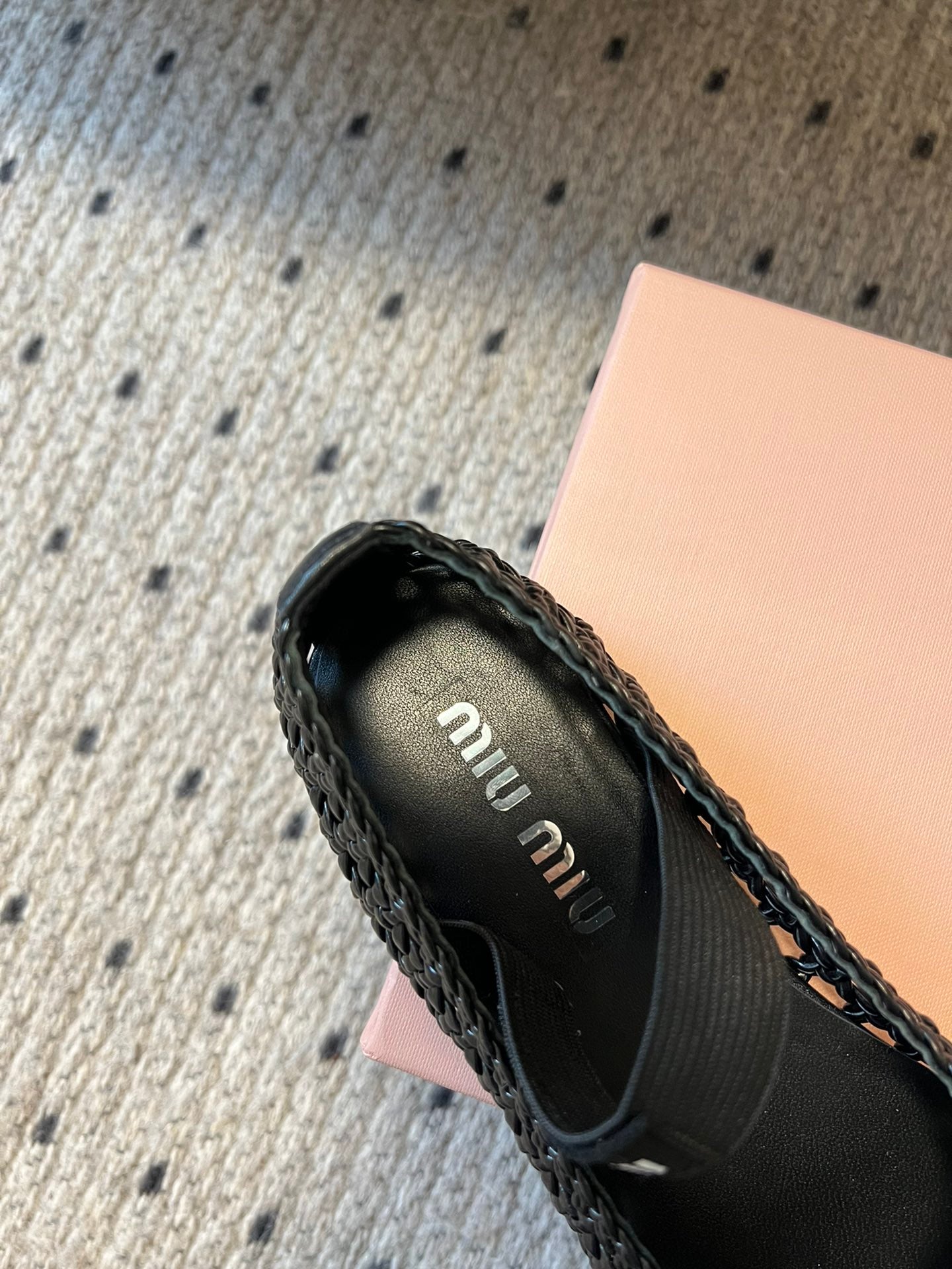 MIUMIU 26S BALLERINA FLATS IN BLACK MESH SHEEPSKIN
