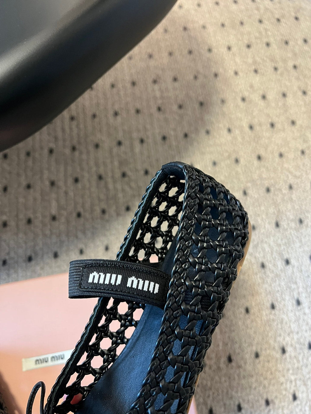 MIUMIU 26S BALLERINA FLATS IN BLACK MESH SHEEPSKIN