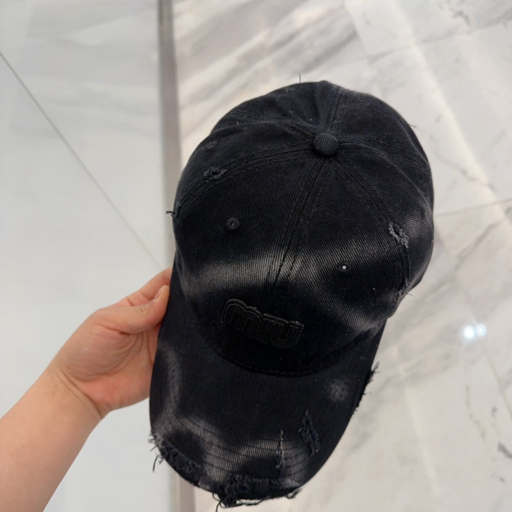 MIUMIU BASEBALL CAP IN BLACK DISTRESSED FABRIC STYLE 4