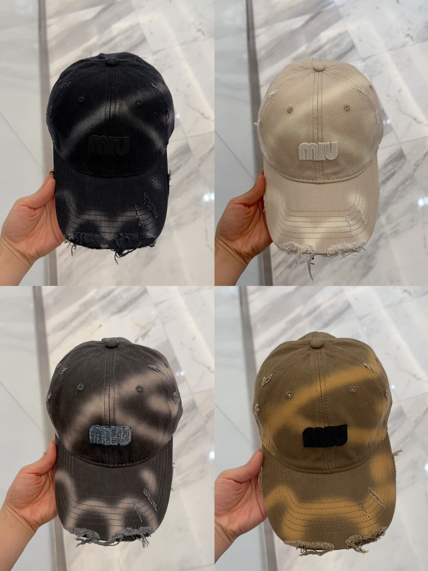 MIUMIU BASEBALL CAP IN LIGHT BEIGE DISTRESSED FABRIC STYLE 3