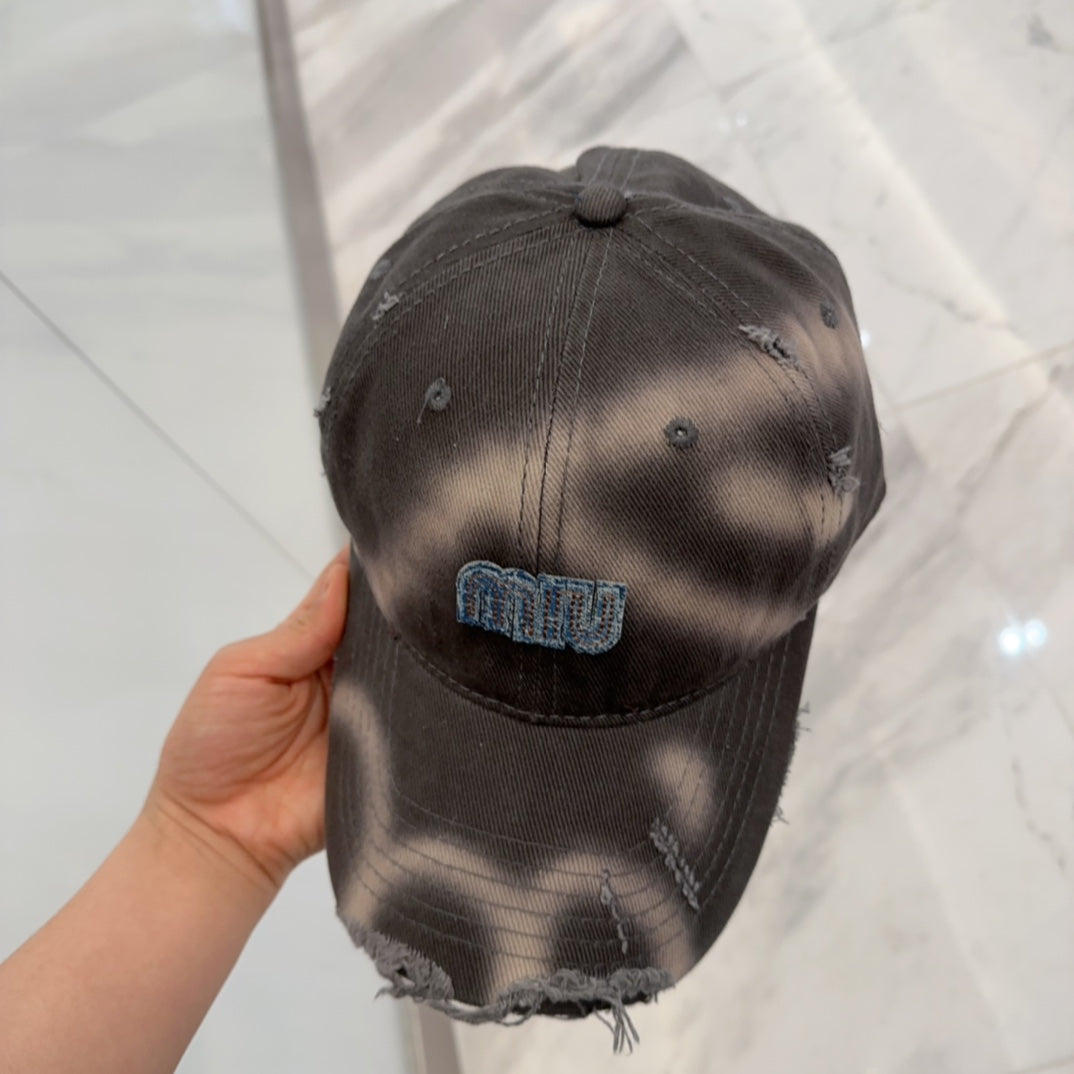 MIUMIU BASEBALL CAP IN DARK MOCHA BROWN DISTRESSED FABRIC STYLE 2