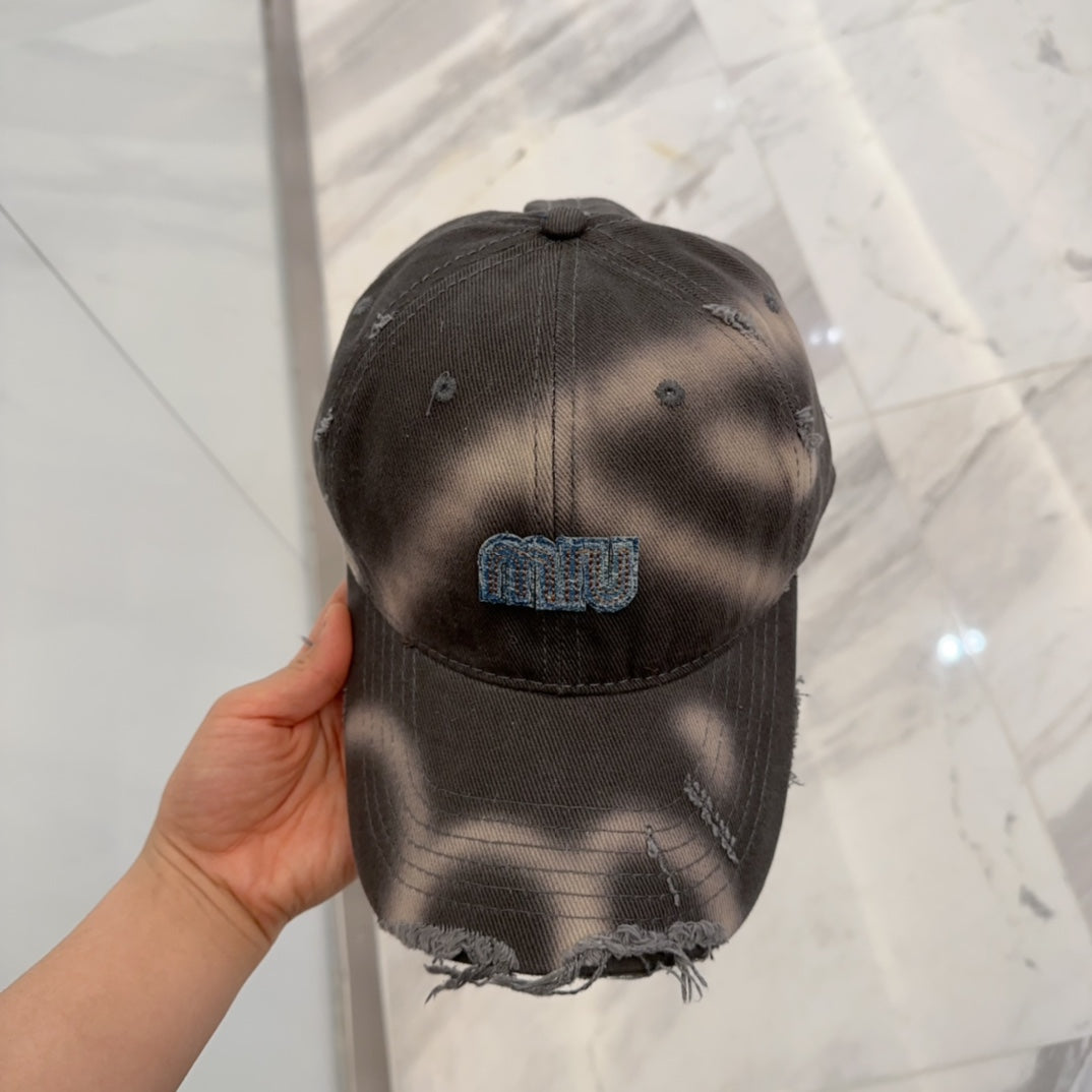 MIUMIU BASEBALL CAP IN DARK MOCHA BROWN DISTRESSED FABRIC STYLE 2