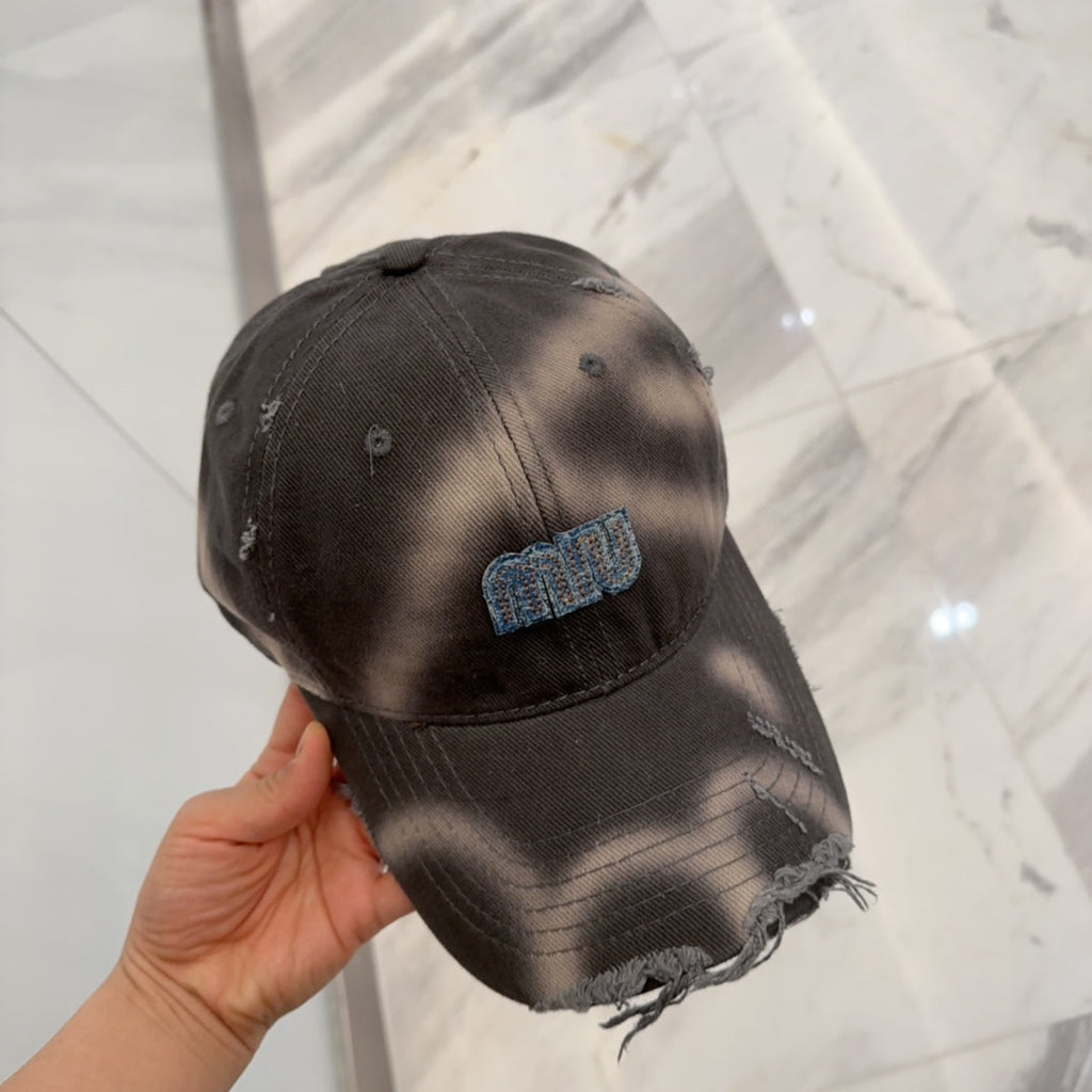 MIUMIU BASEBALL CAP IN DARK MOCHA BROWN DISTRESSED FABRIC STYLE 2