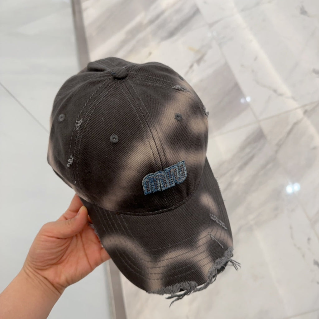 MIUMIU BASEBALL CAP IN DARK MOCHA BROWN DISTRESSED FABRIC STYLE 2