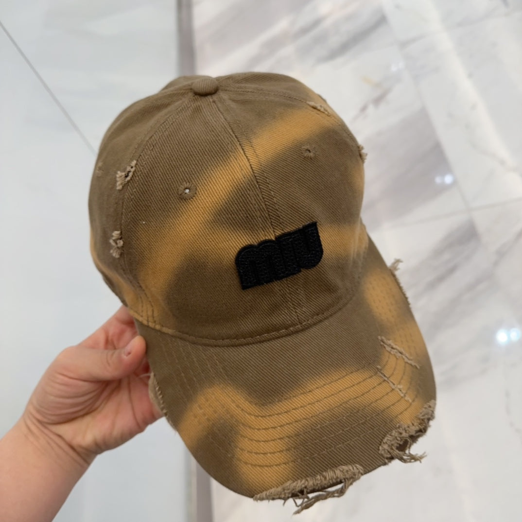 MIUMIU BASEBALL CAP IN BROWN DISTRESSED FABRIC STYLE 1