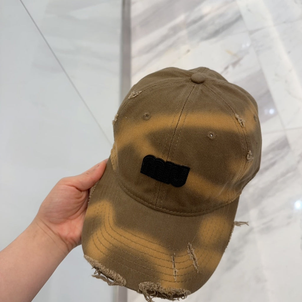 MIUMIU BASEBALL CAP IN BROWN DISTRESSED FABRIC STYLE 1