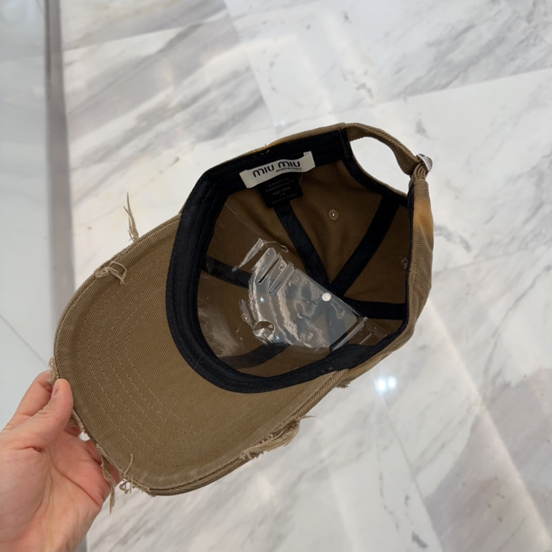 MIUMIU BASEBALL CAP IN BROWN DISTRESSED FABRIC STYLE 1