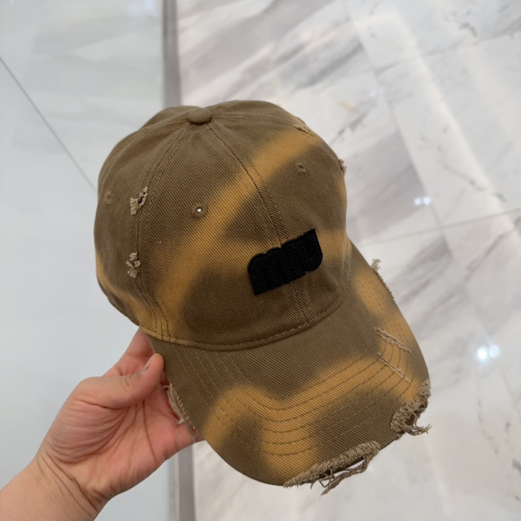 MIUMIU BASEBALL CAP IN BROWN DISTRESSED FABRIC STYLE 1