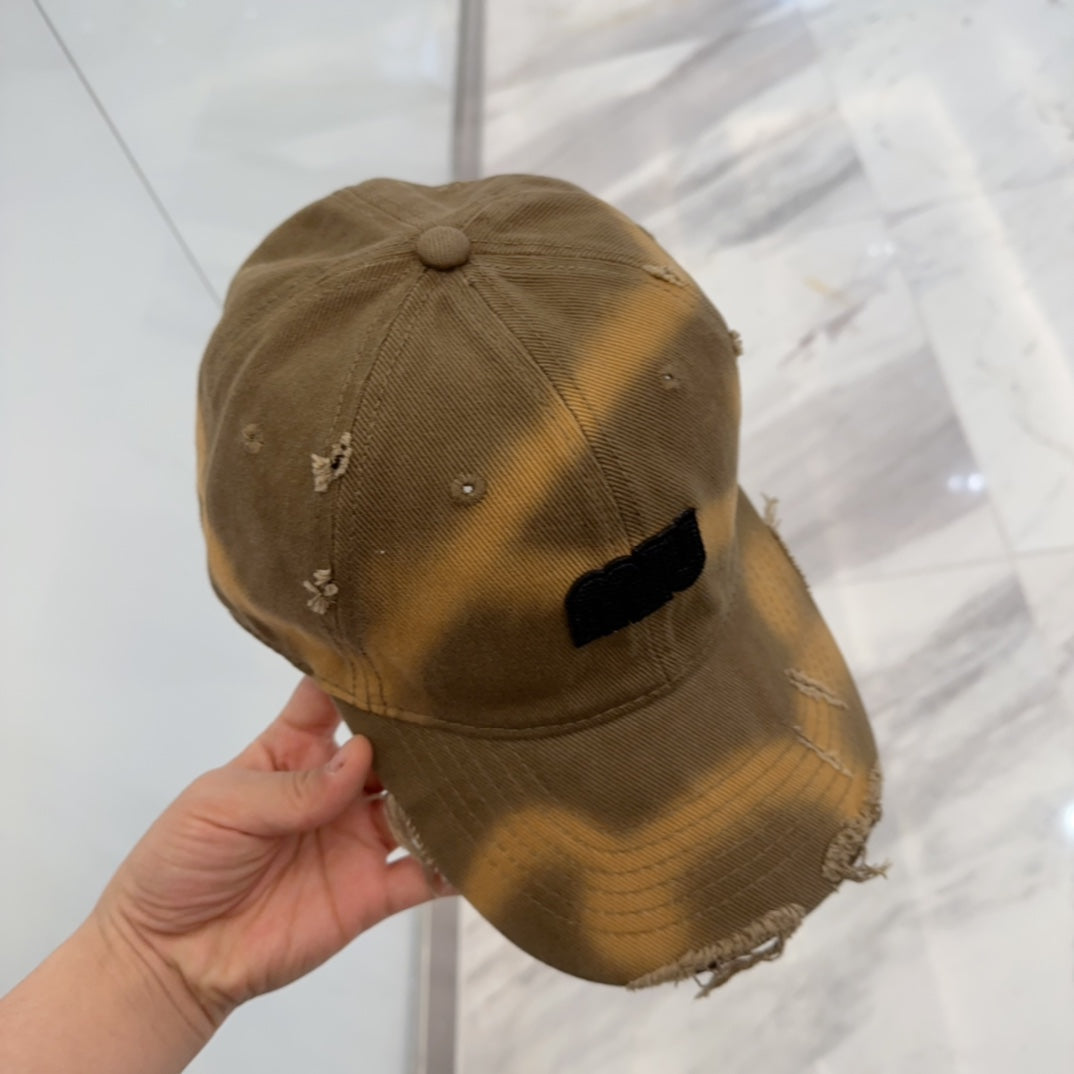 MIUMIU BASEBALL CAP IN BROWN DISTRESSED FABRIC STYLE 1