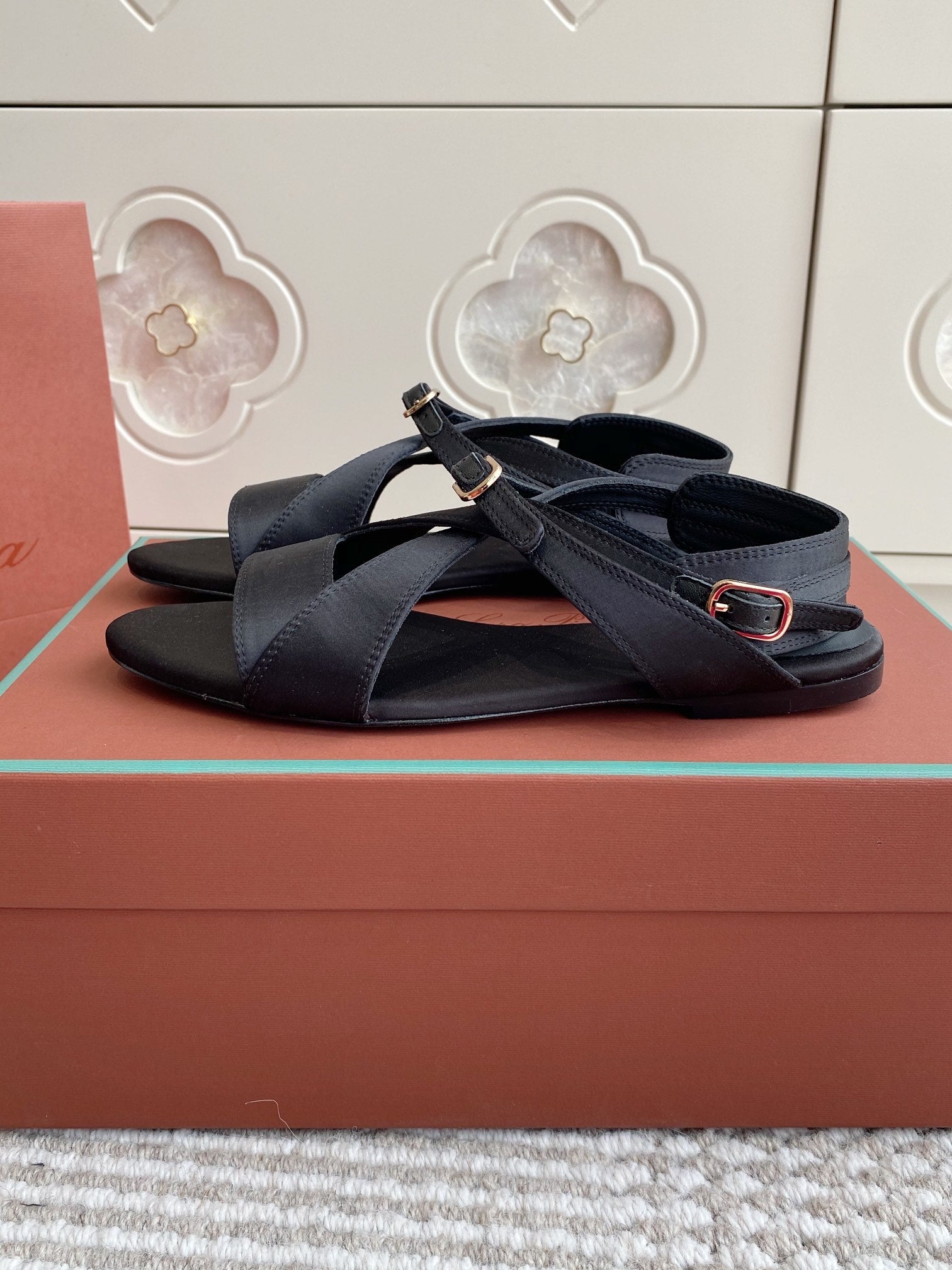 SANDALS IN BLACK SATIN