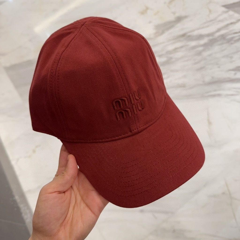 MIUMIU BASEBALL CAP IN RED FABRIC EMBROIDERED LOGO STYLE 9