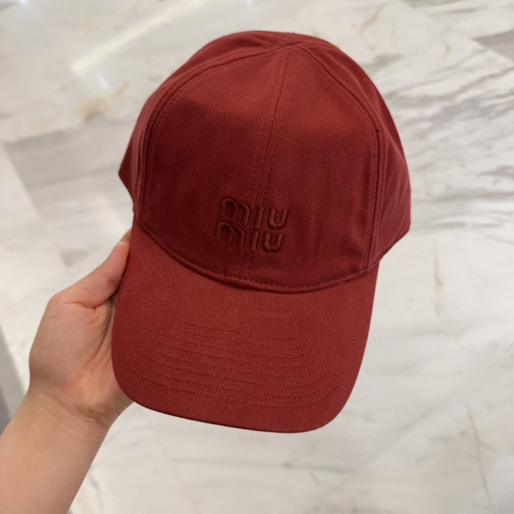 MIUMIU BASEBALL CAP IN RED FABRIC EMBROIDERED LOGO STYLE 9