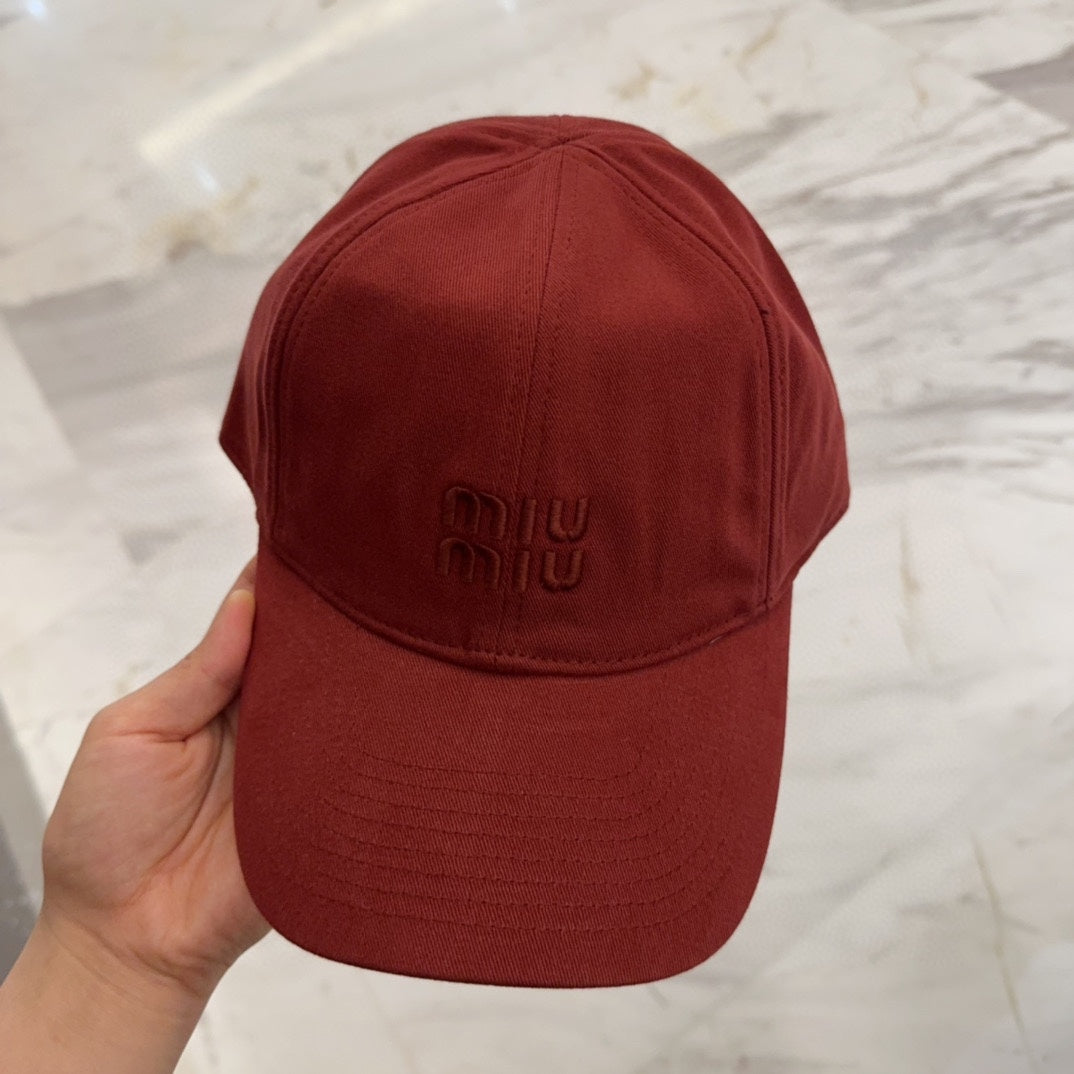 MIUMIU BASEBALL CAP IN RED FABRIC EMBROIDERED LOGO STYLE 9