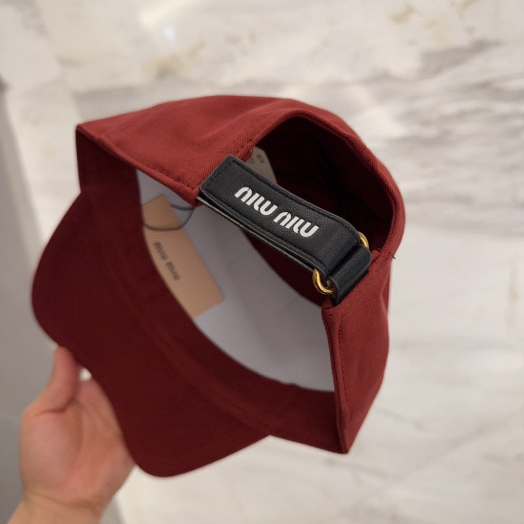 MIUMIU BASEBALL CAP IN RED FABRIC EMBROIDERED LOGO STYLE 9