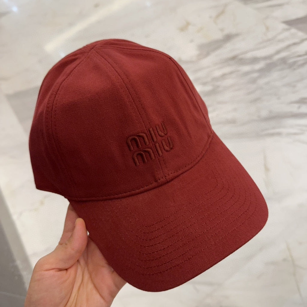 MIUMIU BASEBALL CAP IN RED FABRIC EMBROIDERED LOGO STYLE 9